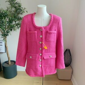 Pink Tweed Style Jacket Silver Buttons Textured Coat NWT S-M